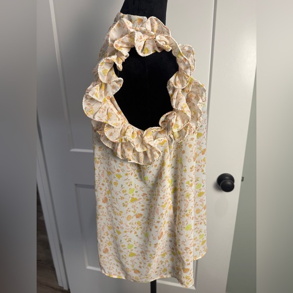 Current air Anthropologie Floral Ruffle sleeve split neckline Blouse - Picture 3 of 9